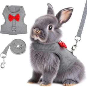 Rabbit Harness and Leash Set,Bunny Leash for Walking Escape Proof,Bunny Clothes with Cute Bow Mesh Breathable Adjustable Vest Rabbit Harness Camping Hiking Training for Ferret Kitten Puppy (Grey M) in Saudi Arabia