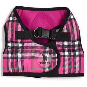 The Worthy Dog Printed Sidekick Plaid Pattern Harness with Padded Mesh Velcro Adjustable, Outdoor, Easy Walk Vest for Dogs, Hot Pink Color-Tiny in Kuwait