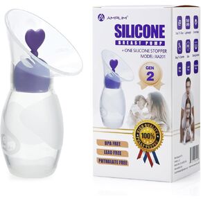 مضخة ثدي يدوية من أمبليم مكونة من قطعتين للرضاعة الطبيعية | جامع الحليب من السيليكون الآمن غذائيًا مع سدادتين مانعتين للتسرب | تعزيز إنتاج الحليب | خالية من مادة BPA، FSA HSA مؤهلة - 4oz أزرق in Kuwait