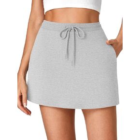 Vrtige Women's Casual Elastic High Waist Drawstring Workout Mini Skirt with Pockets in Saudi Arabia