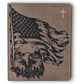Personalized American Flag and Bald Eagle Laser Engraved NIV Journal Bible – Custom Name, Double Column, Wide Margin for Notes, Gold Cross, Thick Cream Paper, Perfect for Study & Reflection in Kuwait