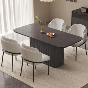63.55" Rectangular Dining Table with 6 Chairs, Modern Kitchen Table Set, Indoor Dining Room Table for Kitchen, Living Room, Home Office (Cream White, Table with 6 Chairs) in Saudi Arabia