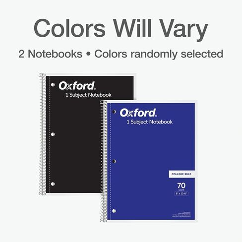 Oxford Spiral Notebooks, 2 Pack, 1 Subject, College Ruled Notebooks for School, 8 x 10.5 Inches, 70 Sheets, Assorted Colors, Back to School Supplies (1002522) in Saudi Arabia