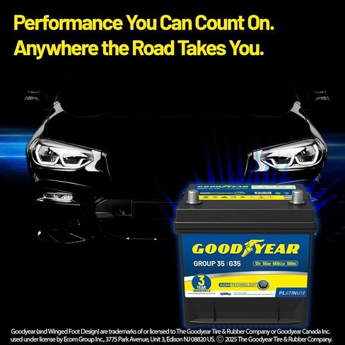 Goodyear 35-AAGM BCI Group Size 35 12V 55 AH ، 100RC ، 650 CCA Platinum Series Reconsable AGM Battery Free Automotive Battery in Kuwait