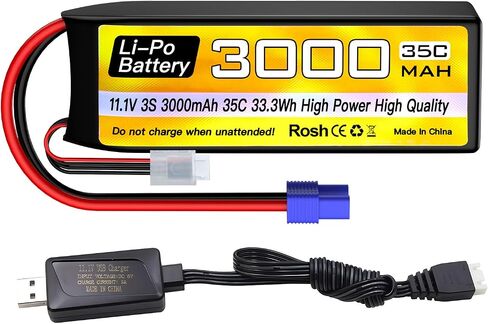 sea jump 3S Lipo Battery 11.1V 3000mAh 35C with EC3 Plug and USB Charging Cable Suitable for RC Car, Truck, Remote Control Boat, RC Quadcopter Aircraft, FPV Drone Battery in Saudi Arabia