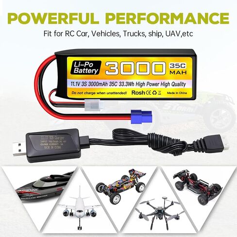 sea jump 3S Lipo Battery 11.1V 3000mAh 35C with EC3 Plug and USB Charging Cable Suitable for RC Car, Truck, Remote Control Boat, RC Quadcopter Aircraft, FPV Drone Battery in Saudi Arabia
