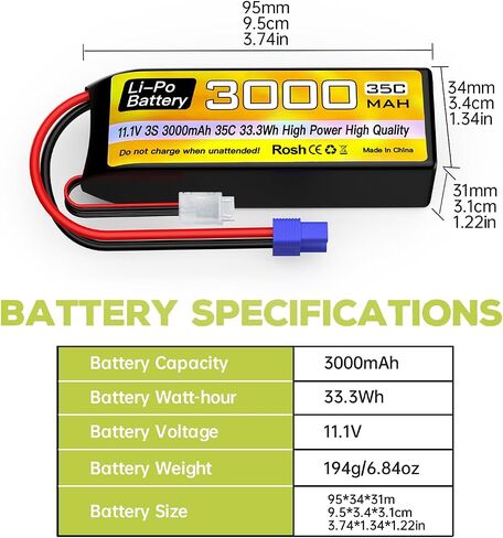 sea jump 3S Lipo Battery 11.1V 3000mAh 35C with EC3 Plug and USB Charging Cable Suitable for RC Car, Truck, Remote Control Boat, RC Quadcopter Aircraft, FPV Drone Battery in Saudi Arabia