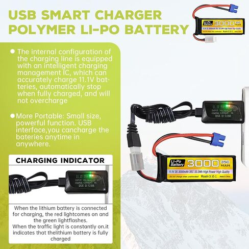 sea jump 3S Lipo Battery 11.1V 3000mAh 35C with EC3 Plug and USB Charging Cable Suitable for RC Car, Truck, Remote Control Boat, RC Quadcopter Aircraft, FPV Drone Battery in Saudi Arabia