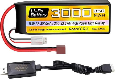 Sea Jump 3S Lipo Battery 11.1V 3000mAh 35C مع قابس T وكابل شحن USB مناسب لسيارة RC ، شاحنة ، قارب التحكم عن بُعد ، طائرة RC Quadcopter ، FPV Drone Battery in Saudi Arabia