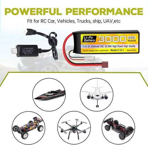 Sea Jump 3S Lipo Battery 11.1V 3000mAh 35C مع قابس T وكابل شحن USB مناسب لسيارة RC ، شاحنة ، قارب التحكم عن بُعد ، طائرة RC Quadcopter ، FPV Drone Battery in Saudi Arabia