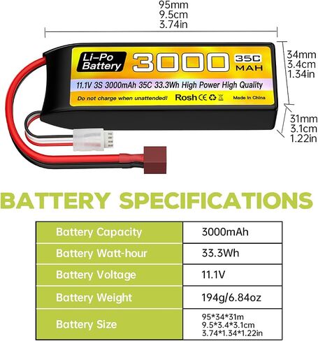 Sea Jump 3S Lipo Battery 11.1V 3000mAh 35C مع قابس T وكابل شحن USB مناسب لسيارة RC ، شاحنة ، قارب التحكم عن بُعد ، طائرة RC Quadcopter ، FPV Drone Battery in Saudi Arabia