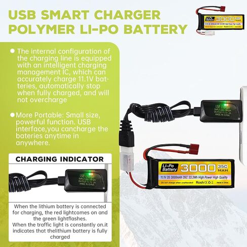 Sea Jump 3S Lipo Battery 11.1V 3000mAh 35C مع قابس T وكابل شحن USB مناسب لسيارة RC ، شاحنة ، قارب التحكم عن بُعد ، طائرة RC Quadcopter ، FPV Drone Battery in Saudi Arabia
