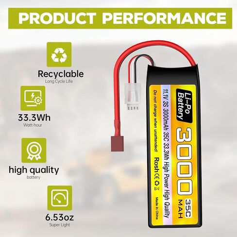 Sea Jump 3S Lipo Battery 11.1V 3000mAh 35C مع قابس T وكابل شحن USB مناسب لسيارة RC ، شاحنة ، قارب التحكم عن بُعد ، طائرة RC Quadcopter ، FPV Drone Battery in Saudi Arabia