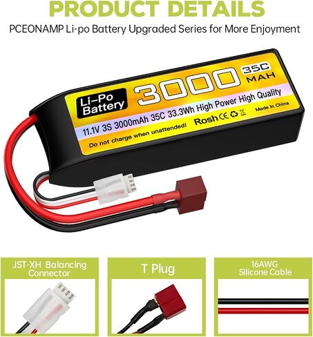 Sea Jump 3S Lipo Battery 11.1V 3000mAh 35C مع قابس T وكابل شحن USB مناسب لسيارة RC ، شاحنة ، قارب التحكم عن بُعد ، طائرة RC Quadcopter ، FPV Drone Battery in Saudi Arabia