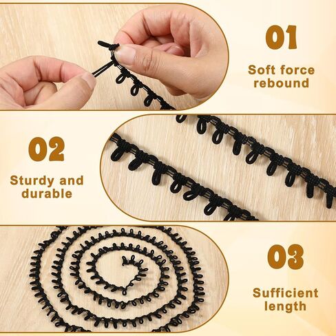 25 Yards Buttonhole Ribbon Braid Trim with Elastic Button Loop Dress Zipper Extender Black Bridal Button Loops Upholstery Trim Sewing Embellishment for Sewing Wedding Bridal Dress Decor, 14mm in Saudi Arabia