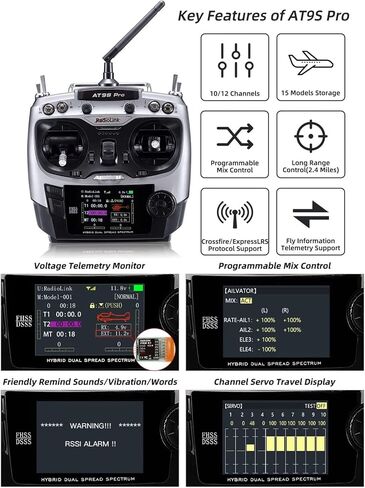 Radiolink AT9S Pro 2.4g مراقب مراقب الراديو 10/12 قنوات DSSS & FHSS مع R9DS المتلقي ، ل RC FPV DRAN DRONE CAR CAR (Golden-Radiolink AT9S Pro) in Kuwait