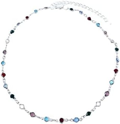 Multi Color Silver Rainbow Bezel Dainty Chain Choker Necklace Linked Colorful in Saudi Arabia