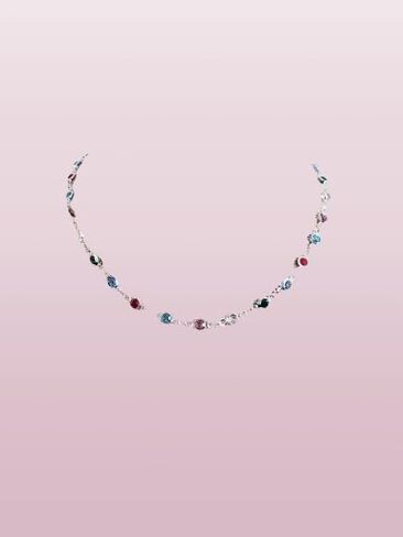 Multi Color Silver Rainbow Bezel Dainty Chain Choker Necklace Linked Colorful in Saudi Arabia