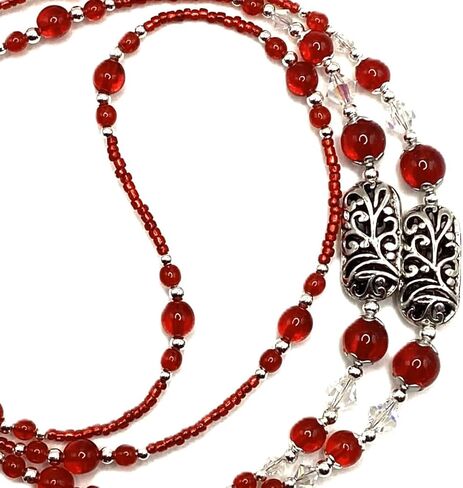 Classic Red and Silver, Beaded Lanyard for, Badge, ID Holder, Keychain, Lanyard for Teacher, Nurse or Office, Teacher Gift, Nurse Gift, 34 inches, Lampwork Beads, Handmade in Saudi Arabia