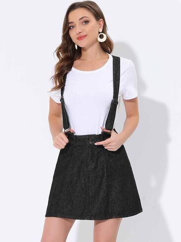 Allegra K Women's Denim A-Line Overall Adjustable Strap Braces Mini Suspender Skirt in Kuwait