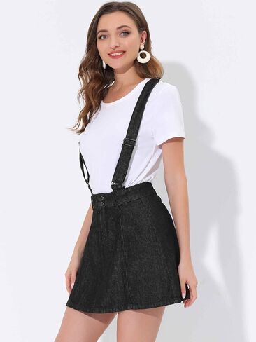 Allegra K Women's Denim A-Line Overall Adjustable Strap Braces Mini Suspender Skirt in Kuwait