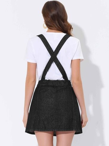 Allegra K Women's Denim A-Line Overall Adjustable Strap Braces Mini Suspender Skirt in Kuwait