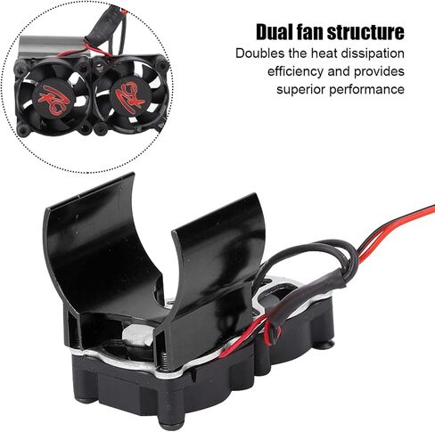 Dioche Premium RC Car Heat Sink with Dual Fans for 1/10 RC Model Cars - Aluminum Alloy 540/545/550 Motor Heat Sink with Temperature Sensor, Red (Black) in Saudi Arabia