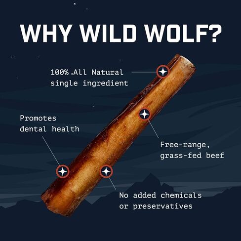 Wild Wolf 12-inch Angus Bully Sticks (8 Ounces) Healthy, All-Natural, Long-Lasting Dog Chew Bones - Low Odor - Mixed Thickness in Saudi Arabia