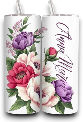 Personalized Floral Tumbler with Straw – Custom Name 20oz Insulated Stainless Steel Cup – Peony Rose Travel Mug – Bridesmaid Gift, Birthday or Wedding Gift for Her, Mom, Friend in Saudi Arabia