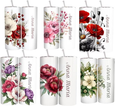 Personalized Floral Tumbler with Straw – Custom Name 20oz Insulated Stainless Steel Cup – Peony Rose Travel Mug – Bridesmaid Gift, Birthday or Wedding Gift for Her, Mom, Friend in Saudi Arabia