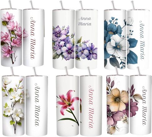Personalized Floral Tumbler with Straw – Custom Name 20oz Insulated Stainless Steel Cup – Peony Rose Travel Mug – Bridesmaid Gift, Birthday or Wedding Gift for Her, Mom, Friend in Saudi Arabia