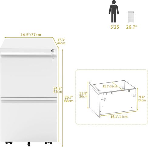 DWVO 2 Drawer File Cabinet, Mobile Filing Cabinet with Lock, Metal Filing Cabinet, Vertical File Storage for Letters/Legal/A4 Size, Black in Saudi Arabia