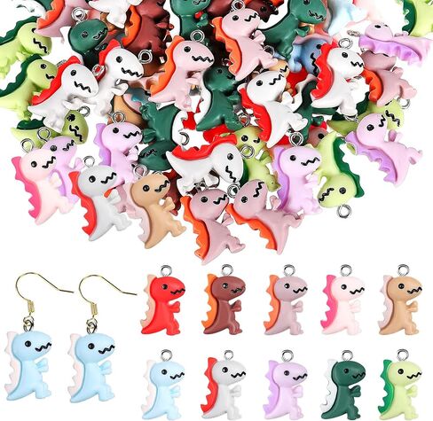 Blulu 100 PCS Dinosaur Charms لصنع المجوهرات ، سحر معلقات ديناصور راتنج لطيف لقرط سوار القلادة DIY ، 10 ألوان in Saudi Arabia