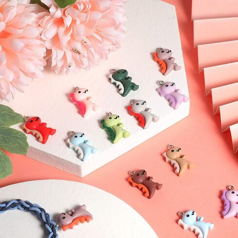 Blulu 100 PCS Dinosaur Charms لصنع المجوهرات ، سحر معلقات ديناصور راتنج لطيف لقرط سوار القلادة DIY ، 10 ألوان in Saudi Arabia