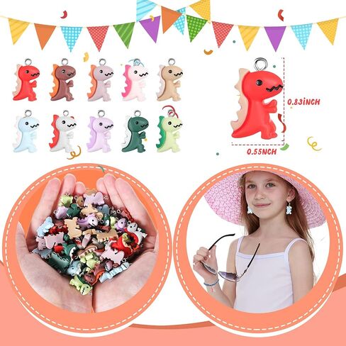 Blulu 100 PCS Dinosaur Charms لصنع المجوهرات ، سحر معلقات ديناصور راتنج لطيف لقرط سوار القلادة DIY ، 10 ألوان in Saudi Arabia