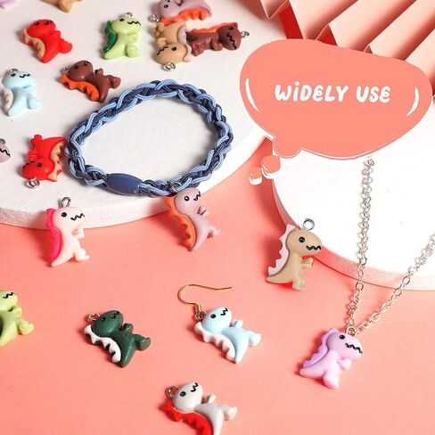 Blulu 100 PCS Dinosaur Charms لصنع المجوهرات ، سحر معلقات ديناصور راتنج لطيف لقرط سوار القلادة DIY ، 10 ألوان in Saudi Arabia