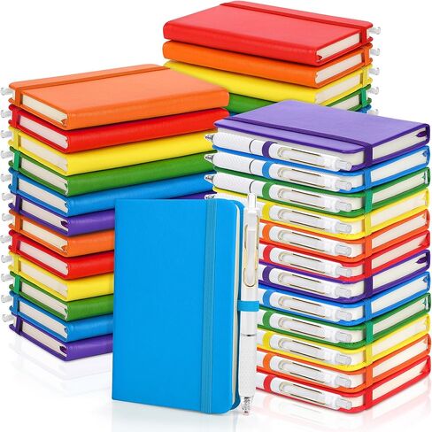 aneco 50 يجمد المجلات الدفترية الجيب مع الأقلام ، A6 Mini Hardcover PU Leather Notebooks 3.5 × 5.5 بوصة تحكم الكلية مع حامل القلم للوازم المدرسي المكتبي ، لون الباستيل in Kuwait