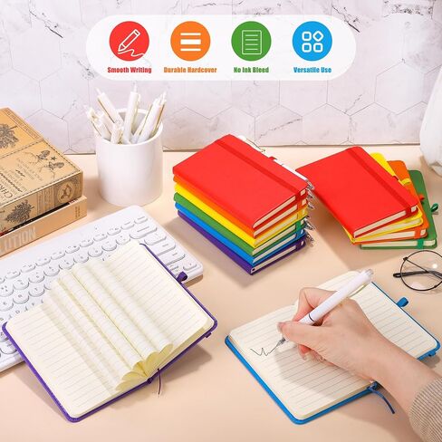 aneco 50 يجمد المجلات الدفترية الجيب مع الأقلام ، A6 Mini Hardcover PU Leather Notebooks 3.5 × 5.5 بوصة تحكم الكلية مع حامل القلم للوازم المدرسي المكتبي ، لون الباستيل in Kuwait