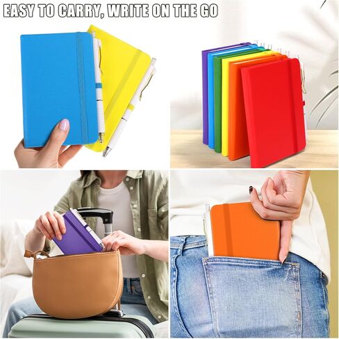 aneco 50 يجمد المجلات الدفترية الجيب مع الأقلام ، A6 Mini Hardcover PU Leather Notebooks 3.5 × 5.5 بوصة تحكم الكلية مع حامل القلم للوازم المدرسي المكتبي ، لون الباستيل in Kuwait