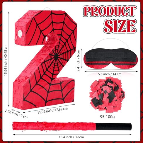 Number 4 Spider Web Piñata Bundle with Blindfold Small Piñata Birthday Party Decoration for Mexican Fiesta Cinco De Mayo Anniversary Celebration Gift, 15.75 x 11 x 2.8 In(Red Blue) in Saudi Arabia