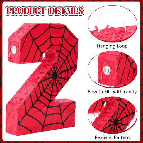 Number 4 Spider Web Piñata Bundle with Blindfold Small Piñata Birthday Party Decoration for Mexican Fiesta Cinco De Mayo Anniversary Celebration Gift, 15.75 x 11 x 2.8 In(Red Blue) in Saudi Arabia