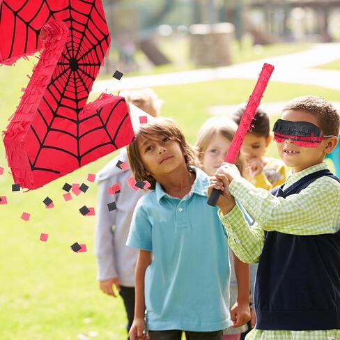 Number 4 Spider Web Piñata Bundle with Blindfold Small Piñata Birthday Party Decoration for Mexican Fiesta Cinco De Mayo Anniversary Celebration Gift, 15.75 x 11 x 2.8 In(Red Blue) in Saudi Arabia