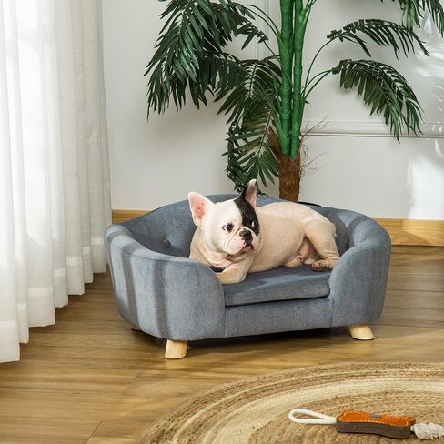 PawHut Dog Sofa, Pet Bed for Mini Dogs, Cat Dog Couch with Washable and Removable Cushion, Waterproof Cover, Gray in Saudi Arabia