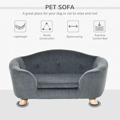 PawHut Dog Sofa, Pet Bed for Mini Dogs, Cat Dog Couch with Washable and Removable Cushion, Waterproof Cover, Gray in Saudi Arabia