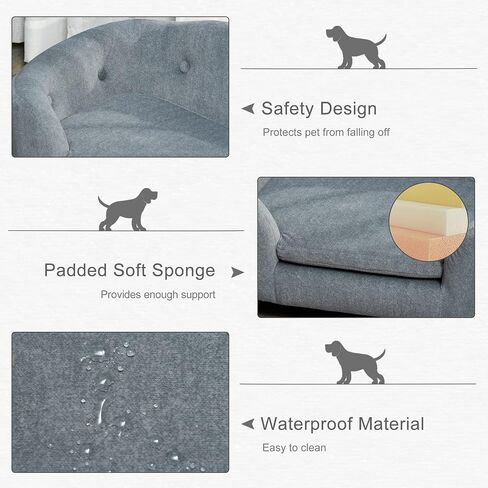 PawHut Dog Sofa, Pet Bed for Mini Dogs, Cat Dog Couch with Washable and Removable Cushion, Waterproof Cover, Gray in Saudi Arabia