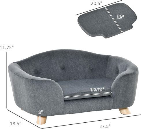 PawHut Dog Sofa, Pet Bed for Mini Dogs, Cat Dog Couch with Washable and Removable Cushion, Waterproof Cover, Gray in Saudi Arabia