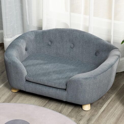 PawHut Dog Sofa, Pet Bed for Mini Dogs, Cat Dog Couch with Washable and Removable Cushion, Waterproof Cover, Gray in Saudi Arabia