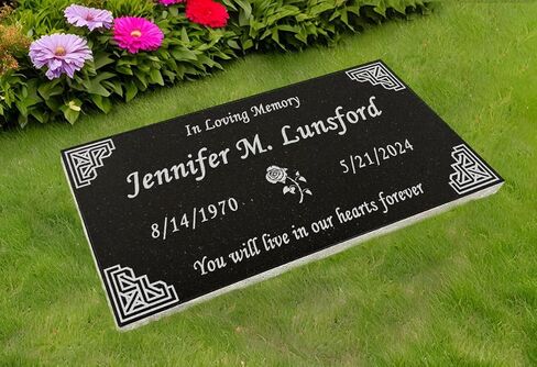 A personalized headstone made of black granite that honors loved ones forever. Rose designed headstone in Saudi Arabia