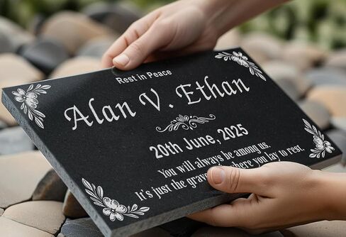 A personalized headstone made of black granite that honors loved ones forever. Bird designed headstone in Saudi Arabia