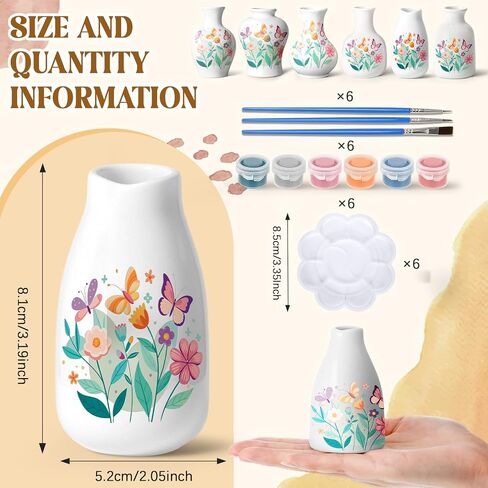 Fuyoooo 6 Sets Paint Your Own Vases Unpainted White Vases Ceramic Painting Kit for Adults with Paint Brushes, Underglaze Paints and Palettes for Birthday Party Activity Gift Art Supplies DIY Craft in Saudi Arabia
